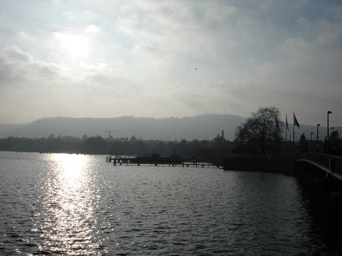 Zurich, Sun Glistening on the Lake in Winter